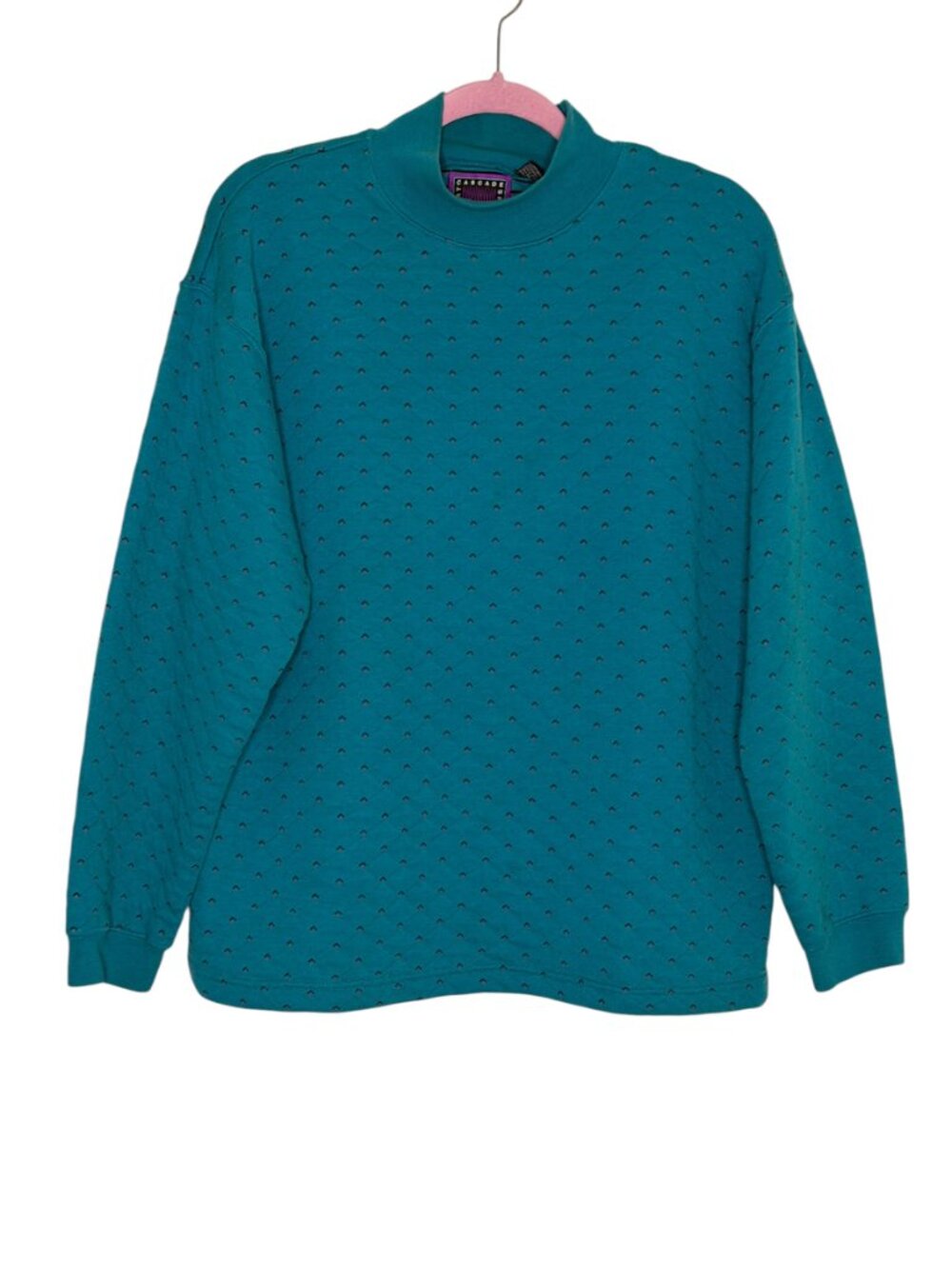 Cascade Sport Vintage Mockneck Sweatshirt Knit Top Shirt Turquoise XL